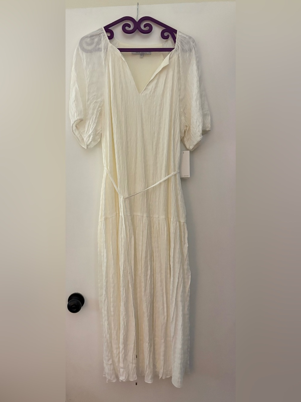 Ivory Julia Jordan Peasant style DRESS NWT L Crinkle Maxi Dress with pockets